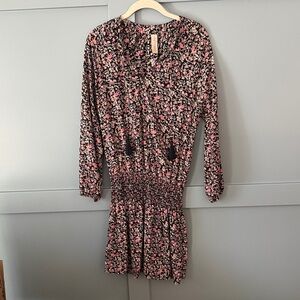 Women's Black Floral Smocked Waist Dress